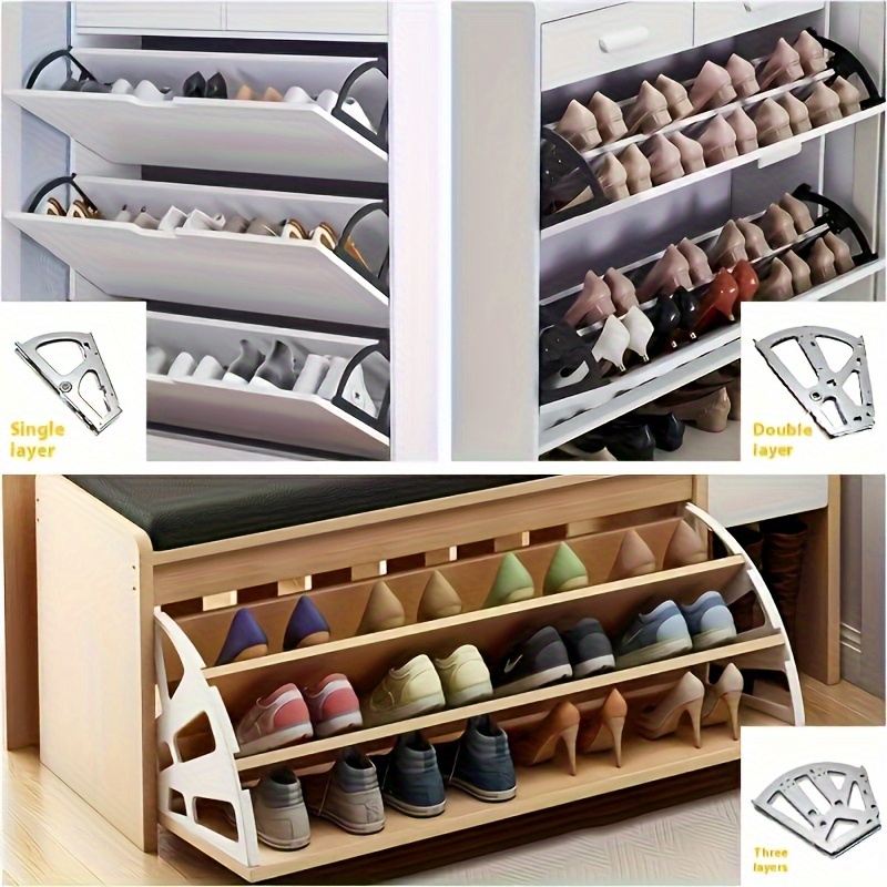 2pcs 3-Tier Flip-Top Shoe Cabinet Accessories • Stainless Steel Reinforced Frame • Transparent Hidden Storage Compartment • for Home & Office Underseat Organizer C928