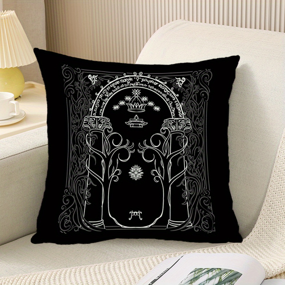 TEMU 1pc Tolkien Tapestry Style Pattern Square Pillowcase, Single-sided Print, 18x18 Inches, Suitable For Bedroom, Sofa, Dorm, Office, Outdoor Decor,