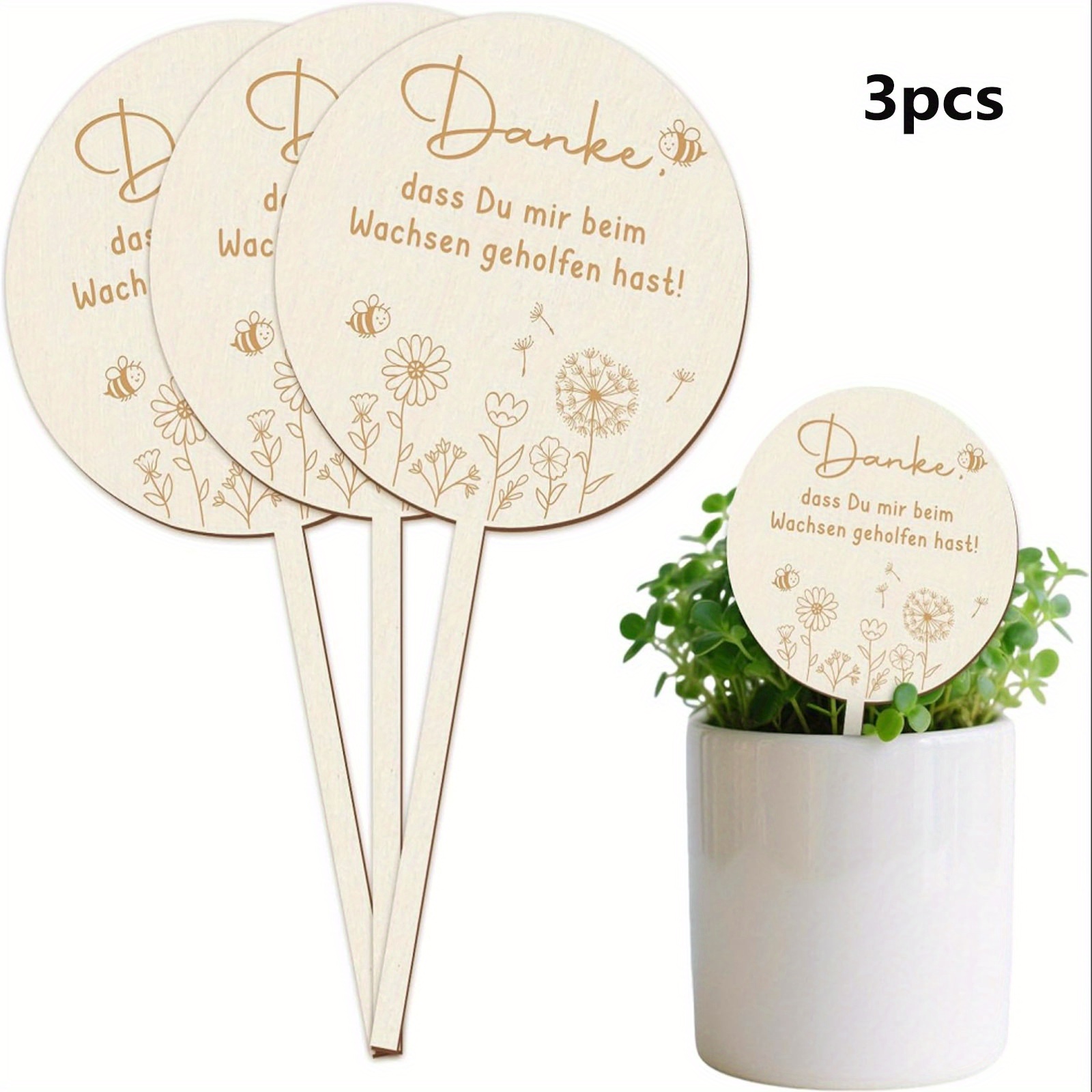 Image of 3pcs Set Of Wooden Flower Stakes, Thank You For Helping Me Grow, Wooden Flower Pots, Of Nursery Wooden Markers, Farewell Gift For Education Workers, Thank You For Your Gift