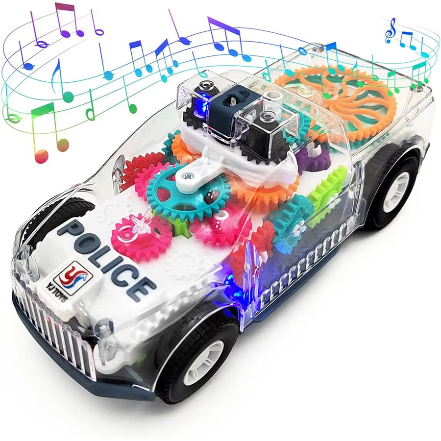 Kids Toys Police Cars Electric Transparent Gear Train Toyskids Train Toys, Flashing Lights And Music, 360° Rotation, Educational Training Toys, Boys And Girls Toys, Kids Birthday Holiday Gifts