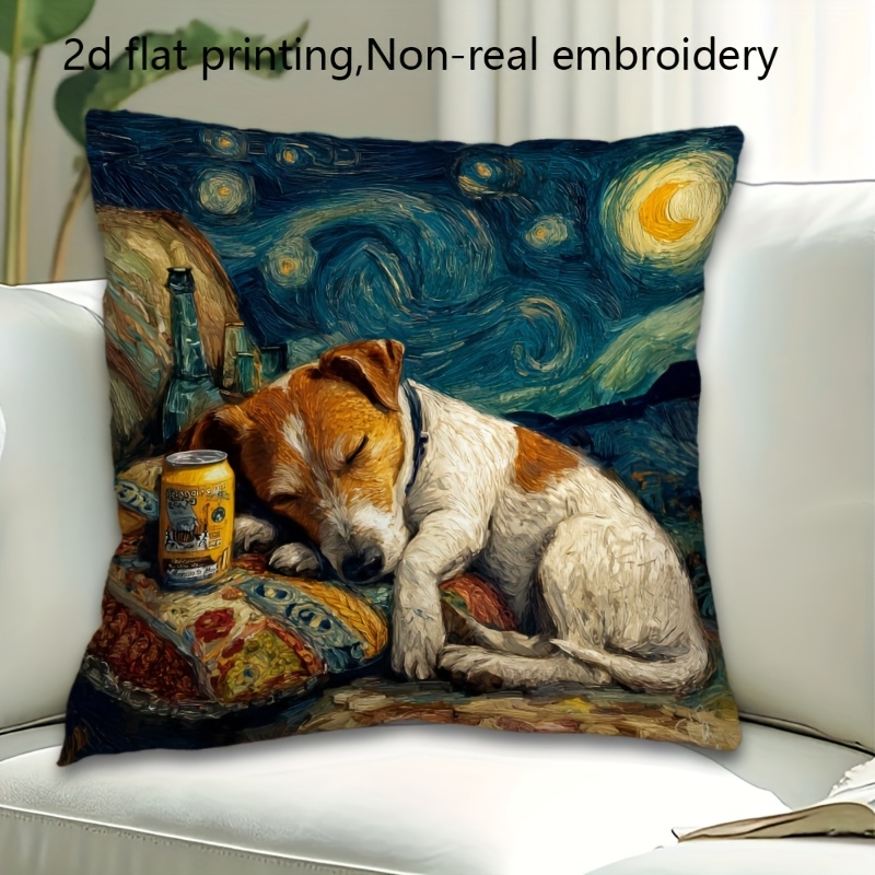 TEMU 1pc Pillow Cover, Illustration Of A Terrier Beer In Its Sleep, Soft And Smooth Short Plush Fabric, Single-sided Printing, 17.7x17.7 Inches. This