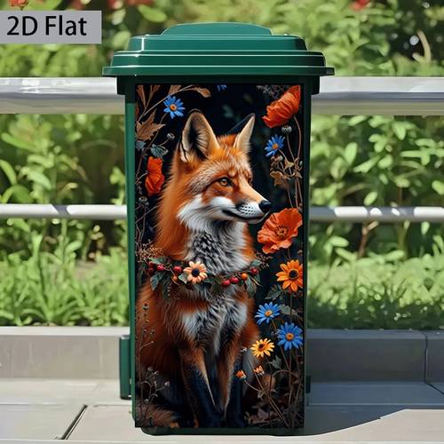 1pc of trash can sticker in 2d flat printing measuring 37 82 cm featuring the theme playing in the flower bush this self wall sticker is suitable for decorating trash cans walls and home decor