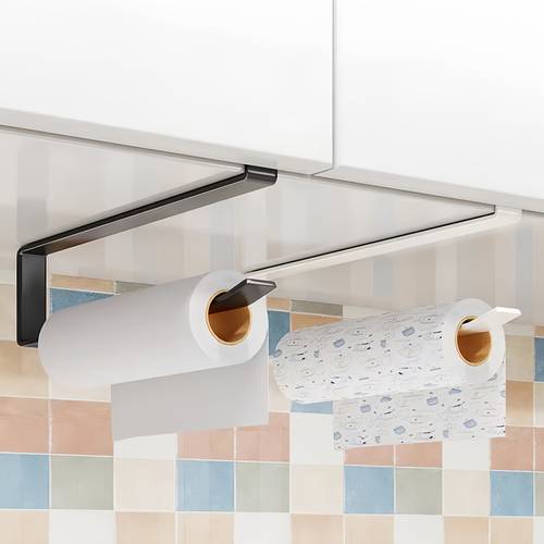 1pc heavy duty white iron kitchen paper towel holder with non slip base no drill wall mounted organizer for tissue napkins cling film cloths space saving countertop space saving bathroom