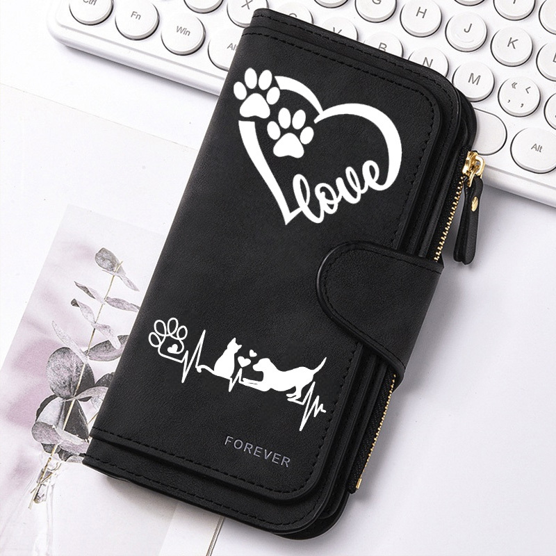 TEMU 4 Styles - New Retro Elegant Heart Print Fashion Printed Unisex Card Wallet For Men Women, Large Capacity Long Zipper Bifold Credit Card Holder