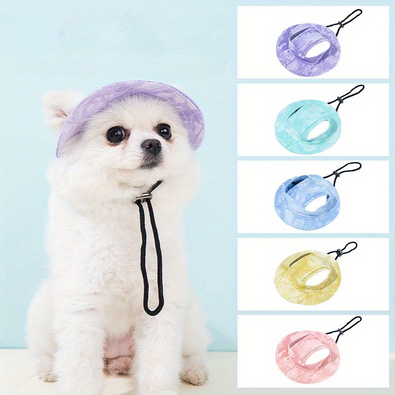1pc Adjustable Pet Sun Hat for Dogs Cats Breathable Mesh Fisherman's  Cap with Ear Holes, Anti-Pinch Design in Purple, Blue, Yellow, Pin