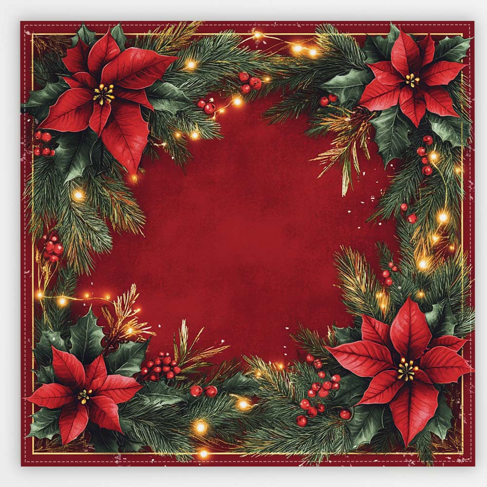 Image of 1pc Poinsettia Holly Christmas Table Cover - Festive Dining Decor For Holiday Gatherings - Sturdy, Xmas Ornaments - Easy To Clean Holiday Table Arrangement, Christmas Table Decor