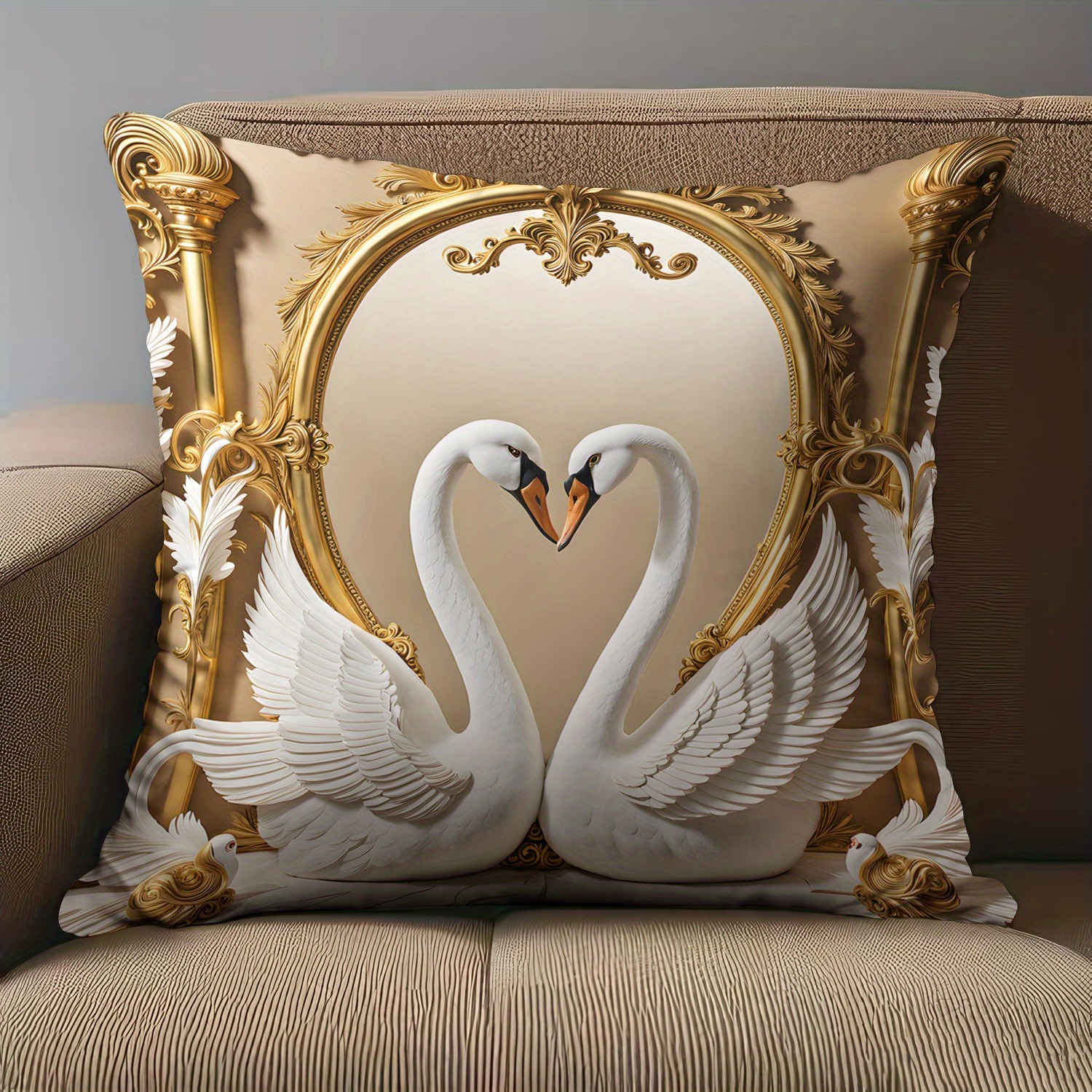 TEMU Juego de 2 fundas de almohada con estampado de cisne estilo , 2D único, elegante y prémium, aptas para patios exteriores, camping en la playa,