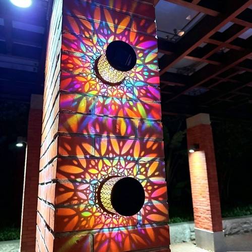 4pcs Colorful Light Copper Coin Projection Solar Lights for Outdoor Fence Walls, Decorative LED Shadow Pattern Lights, Create Magical Atmosphere for Garden, Patio, Backyard, Stairs, Deck, Courtyard, , Porch