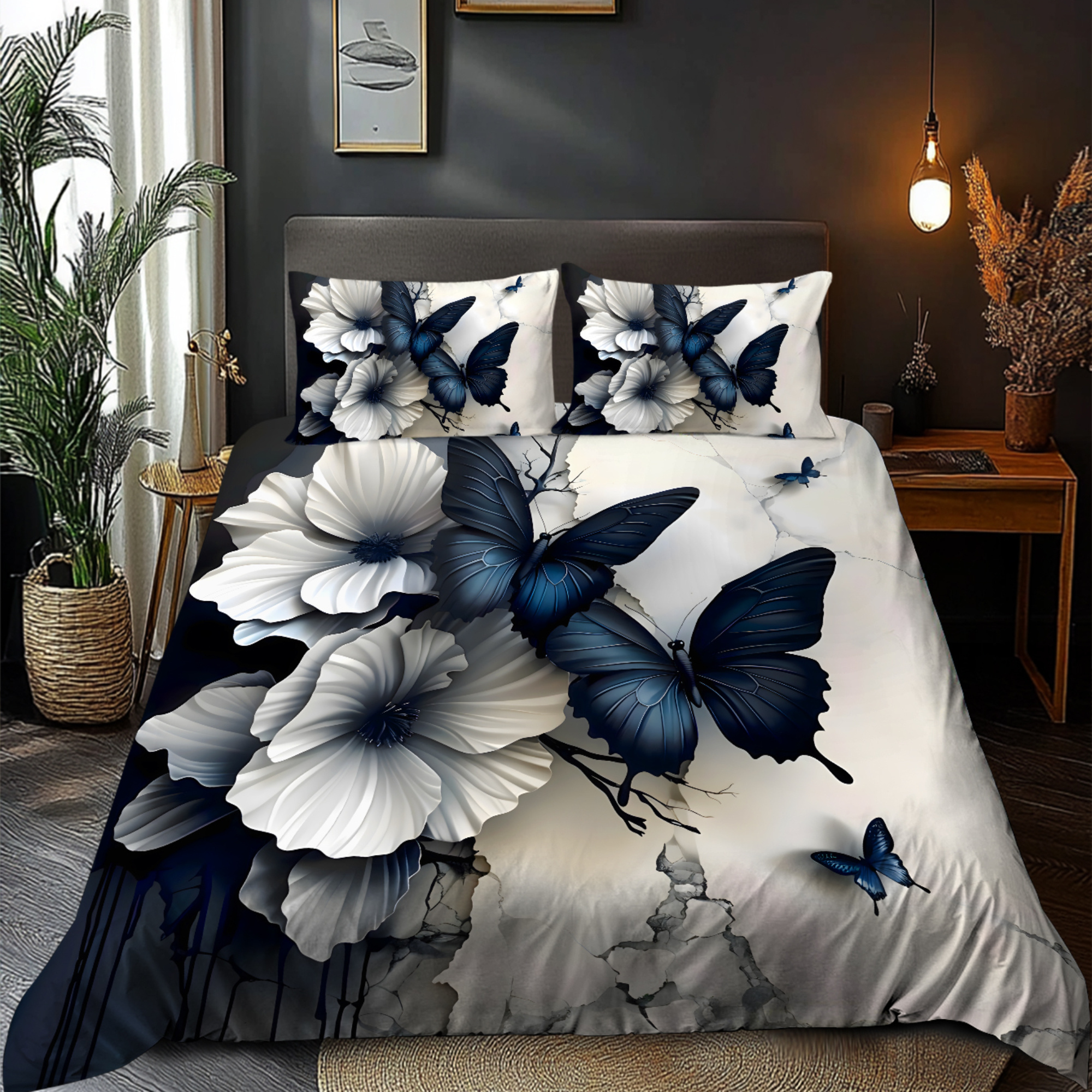 E-shop Jit 2/3-teiliges Bettwäsche-Set, warm, Easy Style, Tier, Schmetterlings- und Blumenmuster, komplettes gebürstetes Polyester-Bettbezug-Set mit