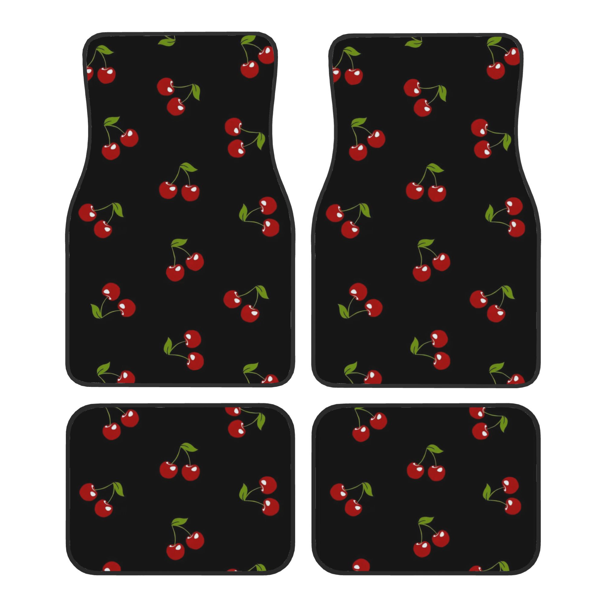 TEMU Jeu de 4 tapis de sol de voiture 2D à motif de cerises rouges, tapis durable. Convient aux berlines, VUS et camions, protection toutes pour