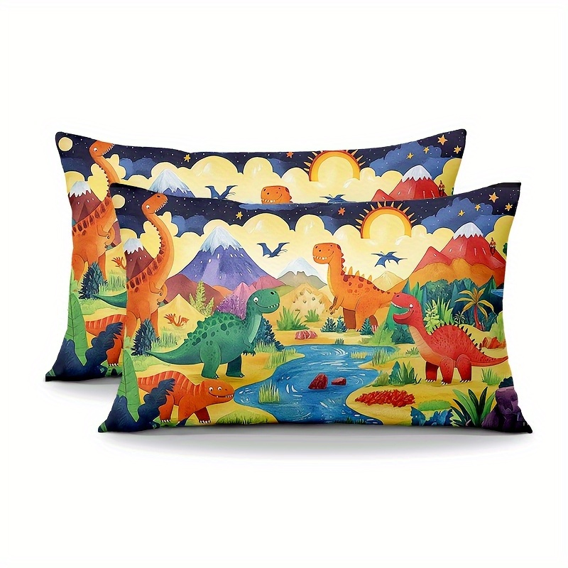 TEMU Set Of 2 Pillowcases Featuring A New Retro Dinosaur Theme, Made From Soft And Smooth Polyester Short Plush Fabric, With A Single-sided Printed