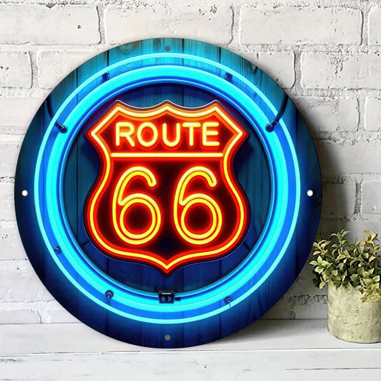 TEMU Decorative Signretro Metal Wall Sign- 7.87-inch Round Decorative Plaque With Neon And Orange Lights, Decorating Living Rooms, Bedrooms, Cafes,