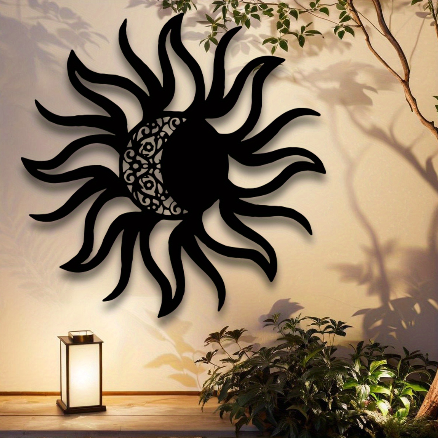 TEMU 2d Flat, 2d Flat Metal Wall Decor - Sun And Moon Metal Wall Art, Metal Sun Wall Decoration, Sun And Moon Home Exterior Wall Decor, Suitable For