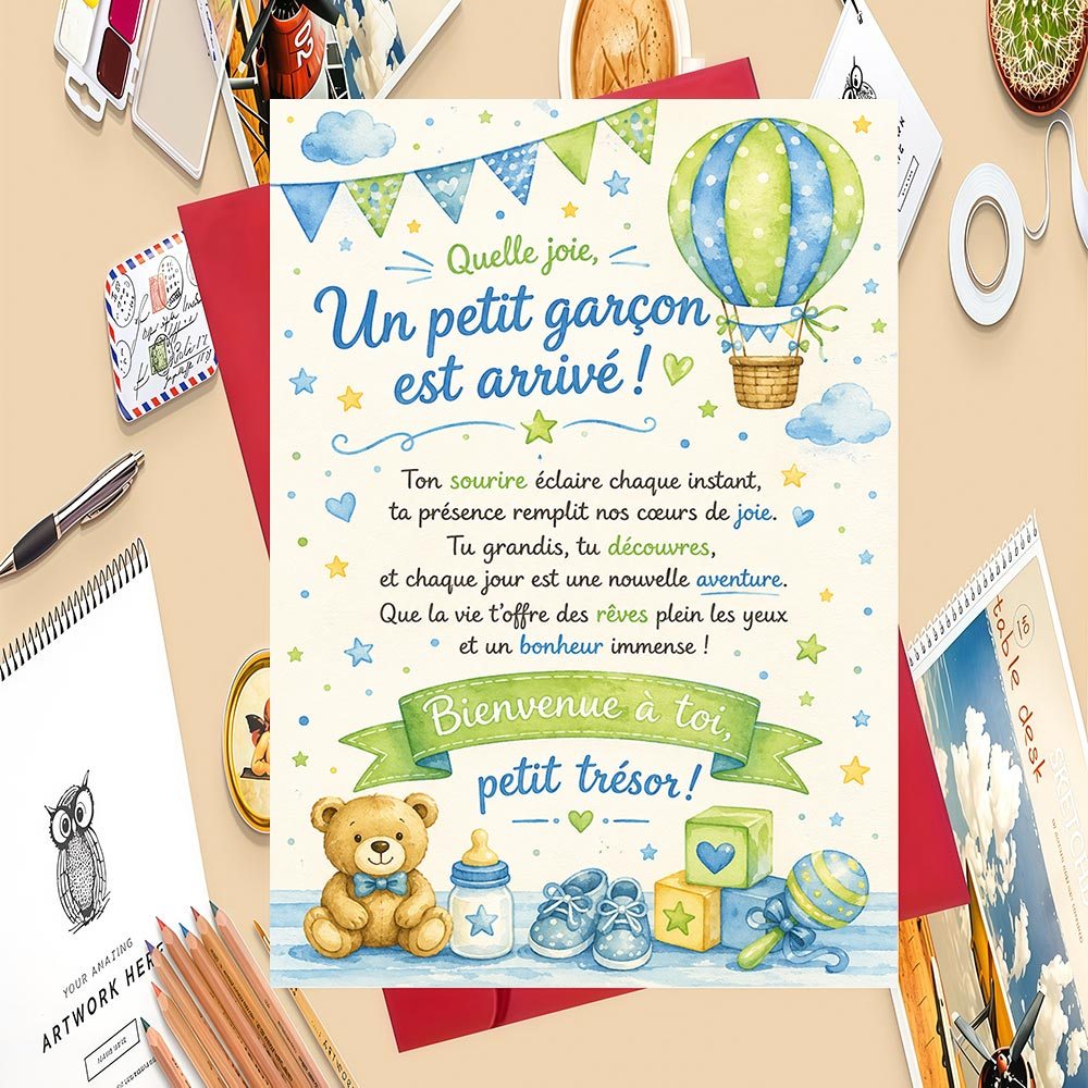 TEMU 1 Ensemble de Carte de Fête pour l' d'un Garçon, Idéal pour la de Nouveau-nés