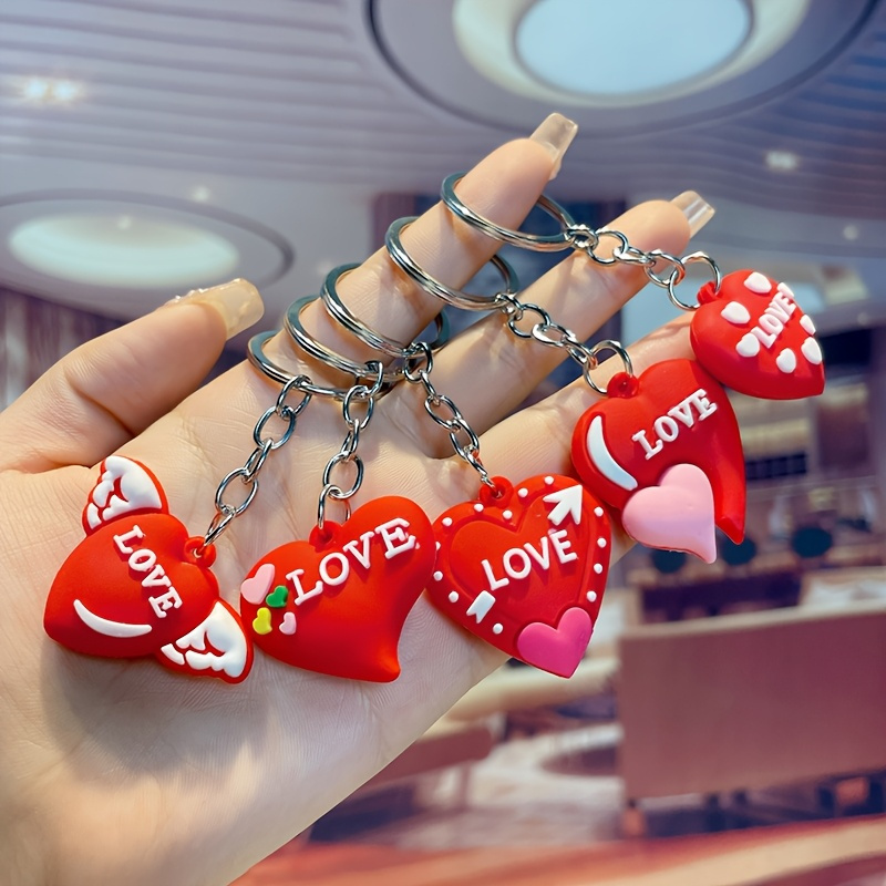 

5pcs Pack Red Heart Keychain- For Lovers, Bags And Keys-ideal Valentine's Day, Wedding Gifts And Party Gifts