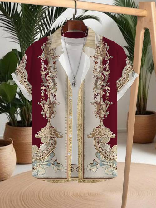 chemise homme manches courtes été vintage imprimé décontracté vacances haut
