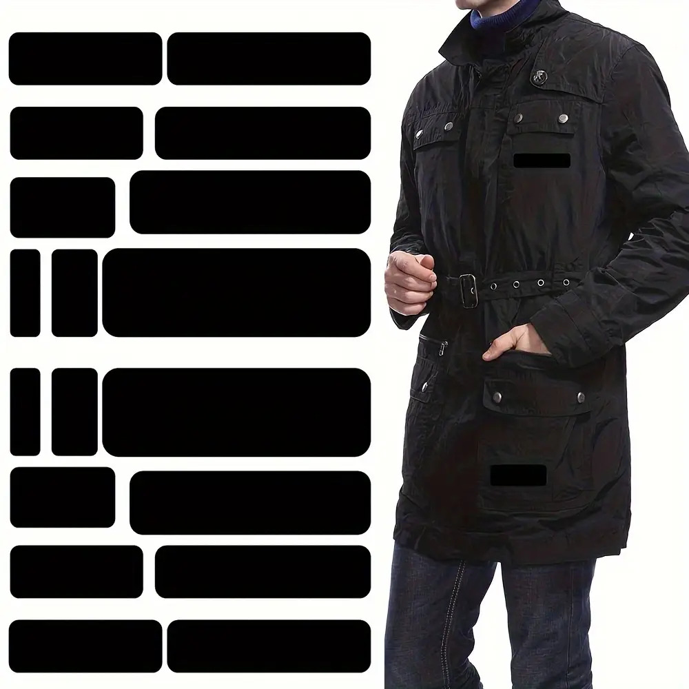 TEMU Parches de reparación autoadhesivos negros de 18 piezas sin corte - Tela rectangular de nailon duradera e impermeable, adecuada para reparación