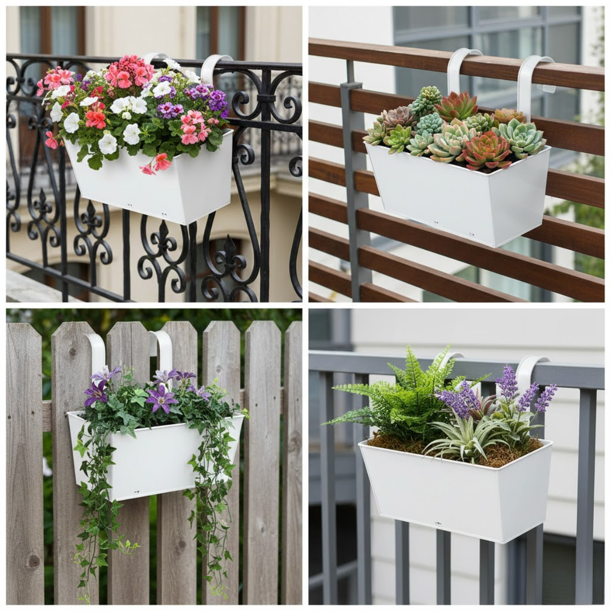 2/4 stück geländer hänge metall blumentopf schwarz rechteck