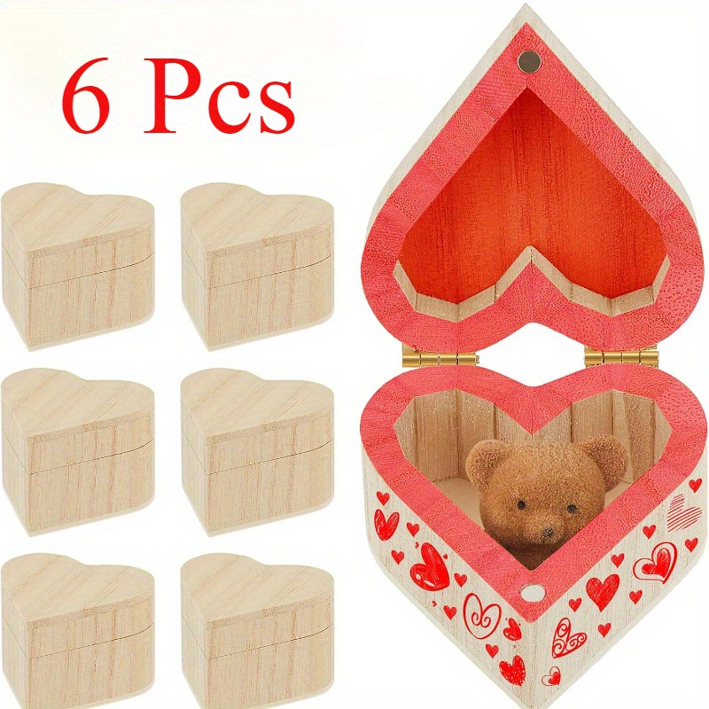 E-shop 6 Stück Unlackierte Holzherz Aufbewahrungsboxen, Birkenholz Bastel Organizer für Schmuck-/Geschenkherstellung, Künstler Werkzeugset und