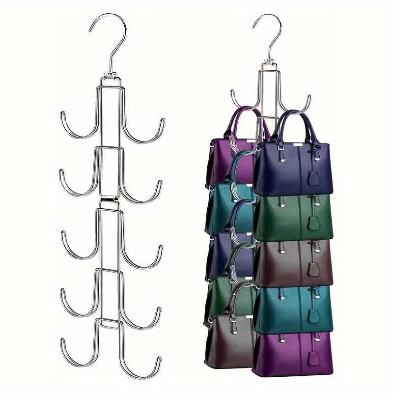 TEMU 1pc Space-saving Wardrobe Storage Rack Handbag Storage Bag Five-layer With 10 Large Hooks For Foldable Hanger Wardrobe Hanger Suitable For