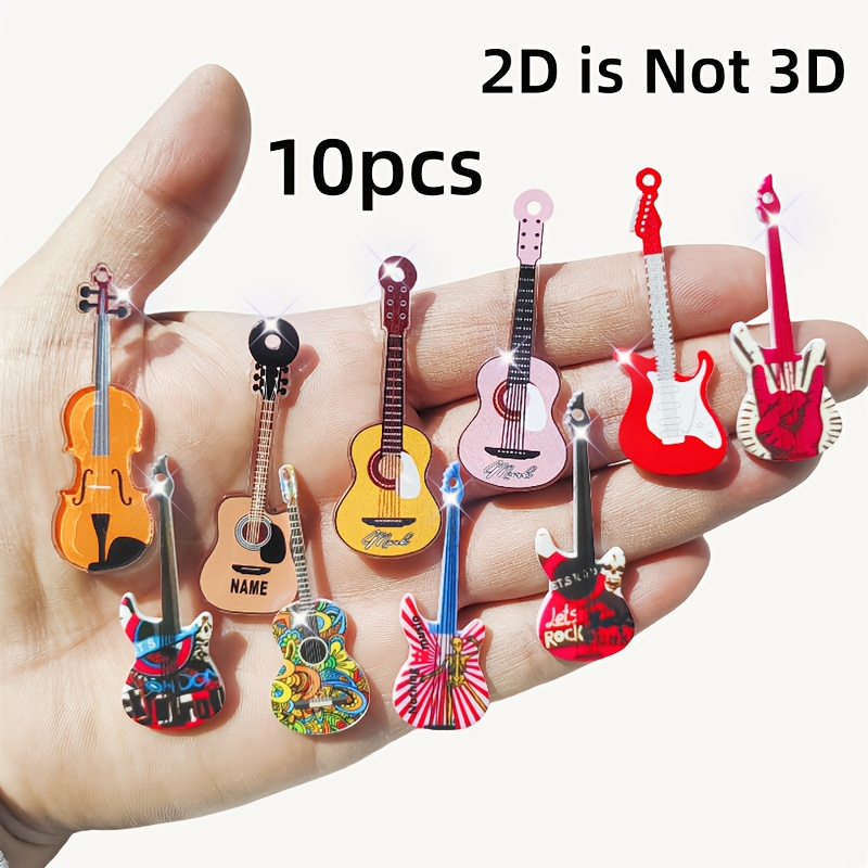 TEMU 2d Flat, 2d , 10pcs Mixed Color 2d Acrylic Pendants Featuring Guitars, , And Ukuleles. Suitable For Diy Earrings And Jewelry-making Accessories,