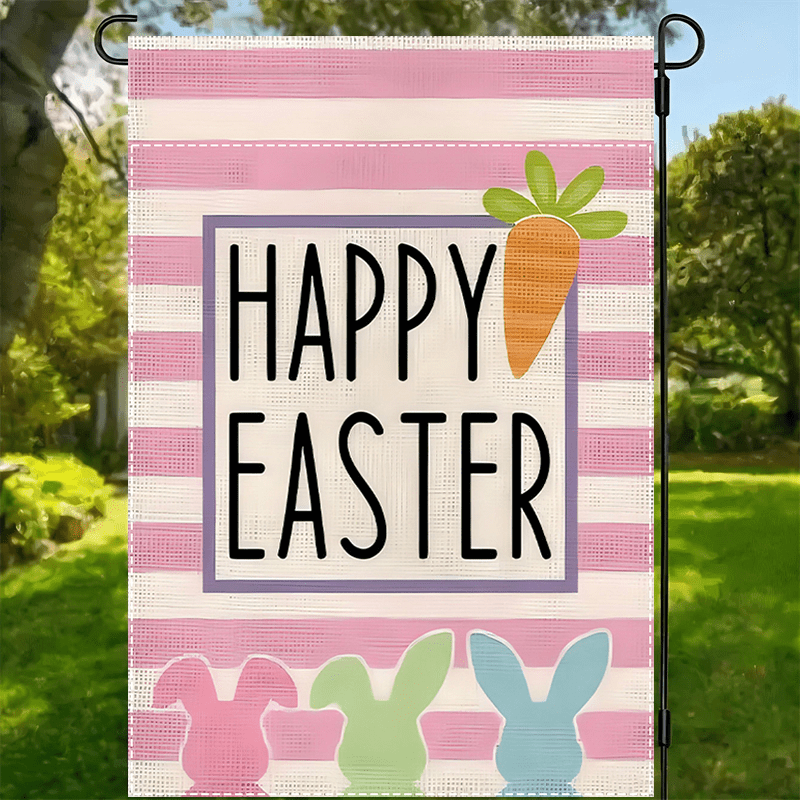 

1pc Easter Bunny Burlap Garden Flag, Double-sided, Waterproof Polyester Yard Flag, Multipurpose Outdoor Decor, 12x18 Inch, With No Pole Included For Easter