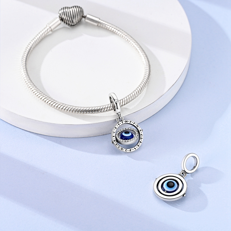 S925 Silver Reversible Eye Pendant Charm Beads, Gift for Her