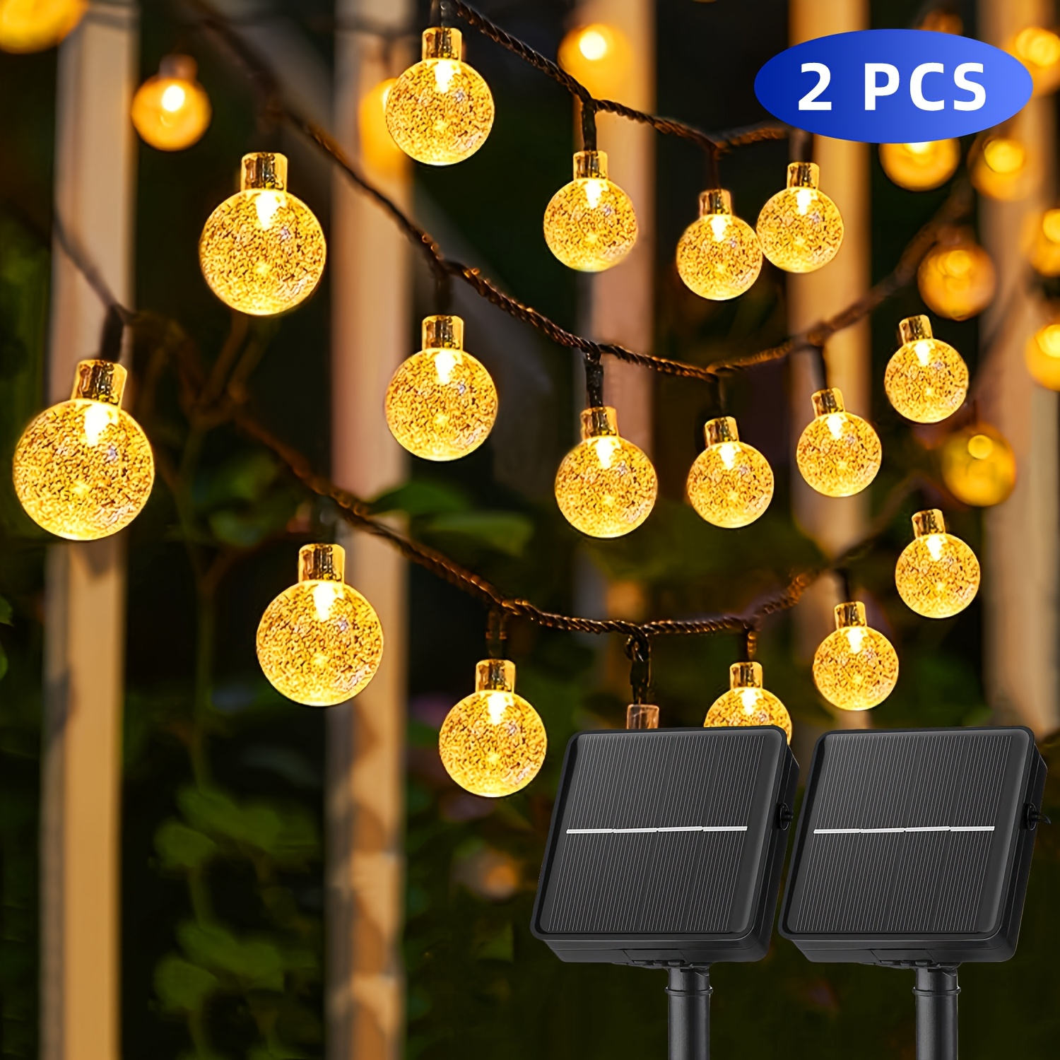 TEMU 2-pack 78-foot Solar String Lights, 200 Leds - Crystal Ball Design, 8 Light , Spring Camping Atmosphere Lights, Outdoor Garden Lights, Suitable