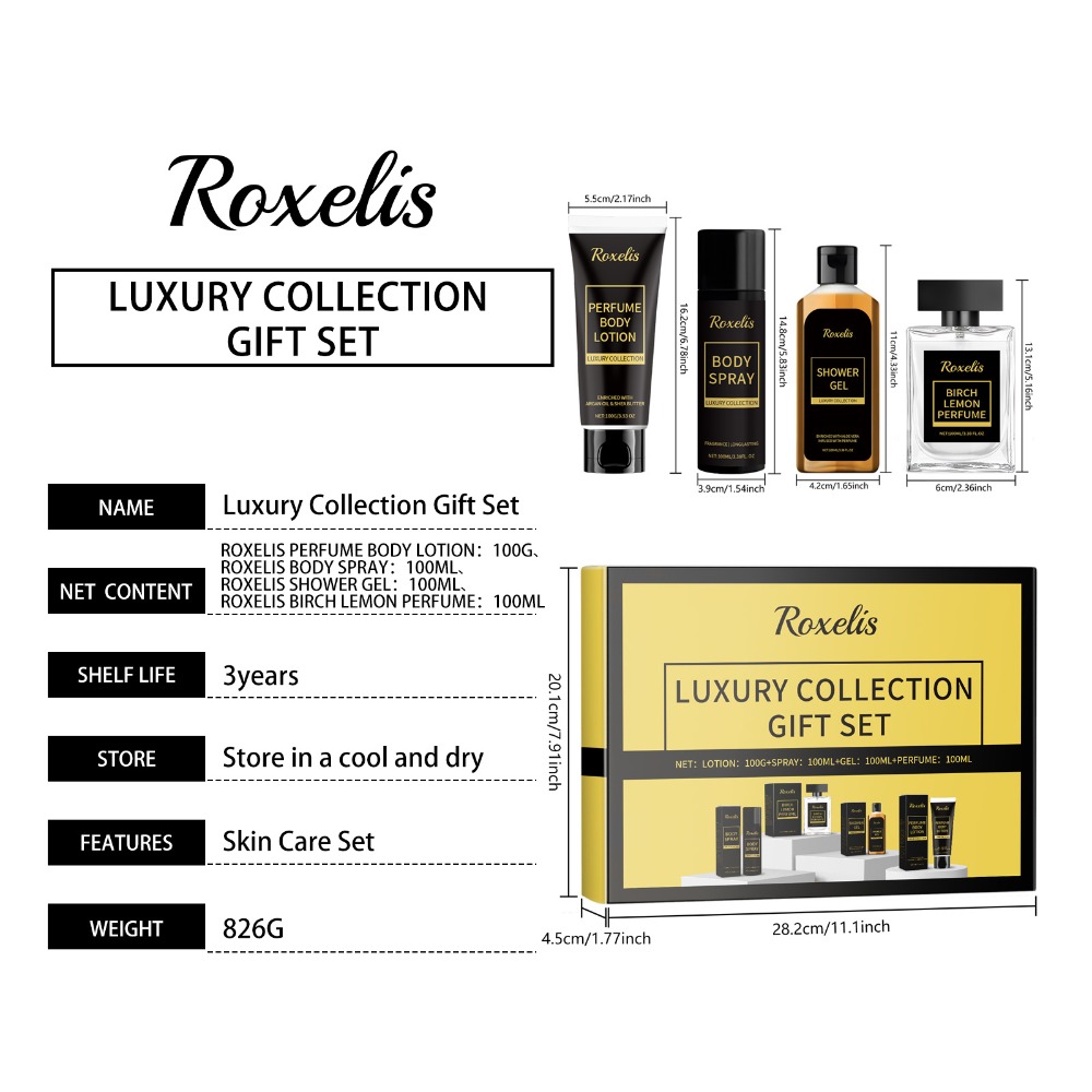 Coffret Cadeau de Luxe Parfum & Soin pour Homme Roxelis - Cologne Longue Durée, Gel Douche & Lotion pour Peaux Sensibles et Claires, Routine de Nettoyage Hydratante, Emballage Élégant Doré, Tous Types de Peau Claire, Cadeau Idéal pour Homme