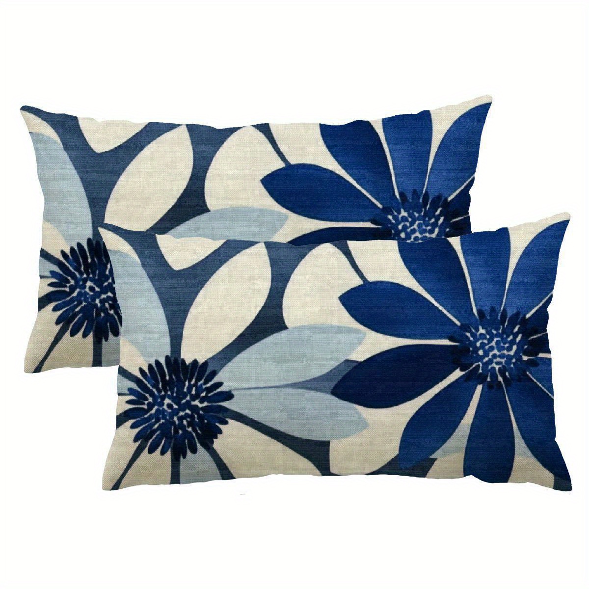 TEMU 2pcs Geometric Pattern Pillowcase Lumbar Support, Navy Blue Gray Floral Element, Bedroom Decor Decorative Pillow Cover, Home Decorative