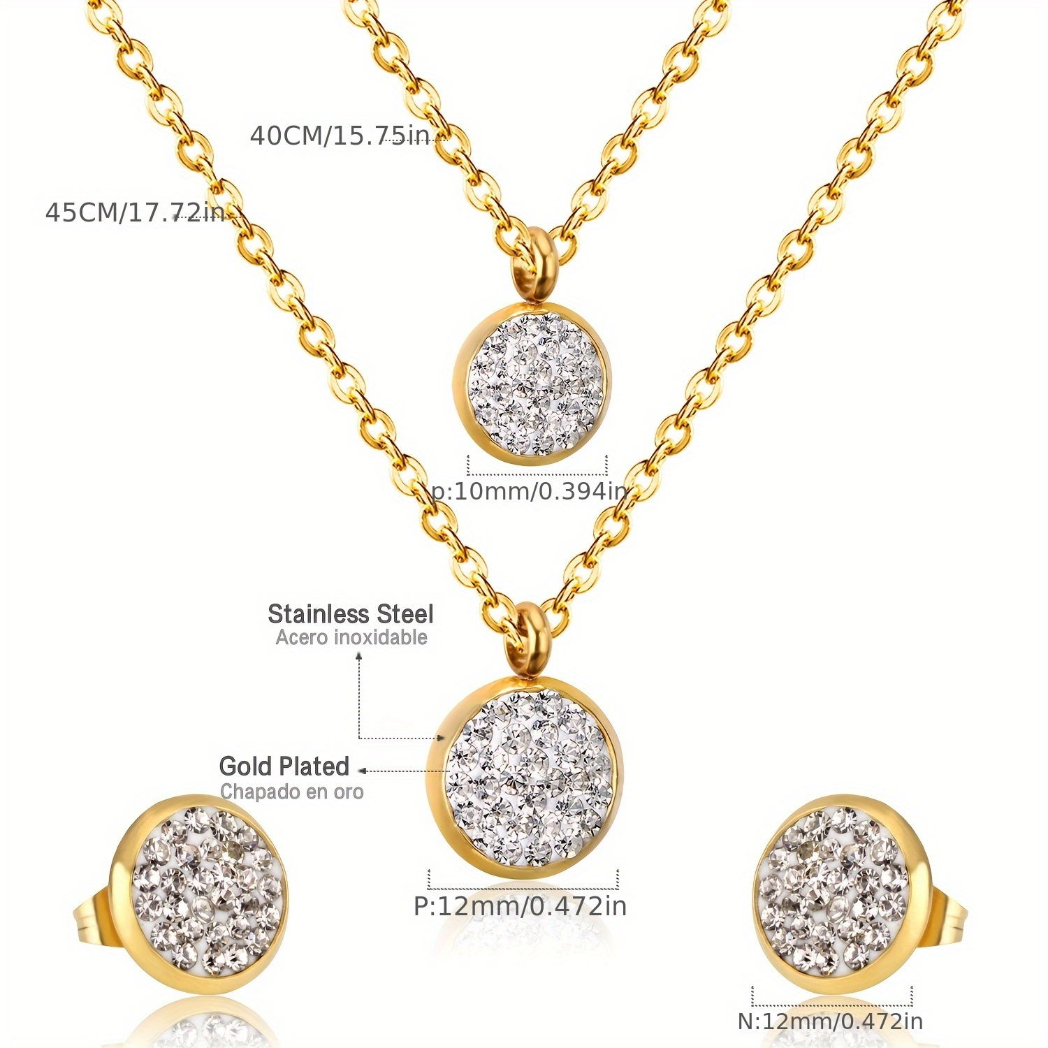 Double Chain Necklace Earrings Set Stainless Steel Material