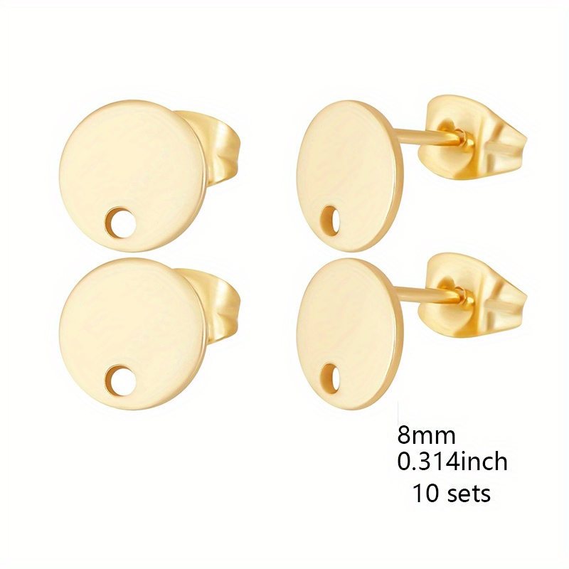 10 Sets Stainless Steel Round Disc Earring Holder With Earring Backs Earplugs Studs With Holes Handmade Earring Making Additions