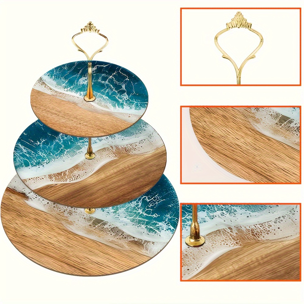 TEMU Three-tier Wooden Wavy Grain Display Stand - Easy To Assemble, Suitable For Christmas, Birthdays, Weddings, And Valentine's Day Tabletop Decor -