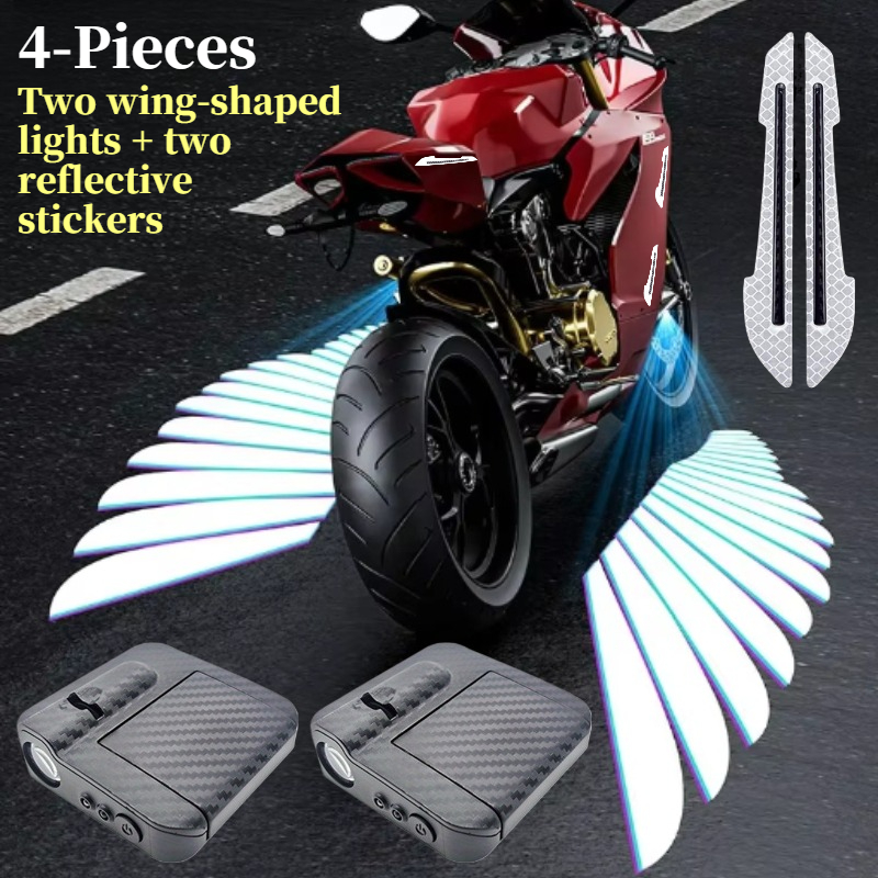 TEMU Lot de 4 pièces : Deux lumières décoratives + Deux autocollants réfléchissants, Accessoires décoratifs pour voiture/moto, Éclairage intérieur de