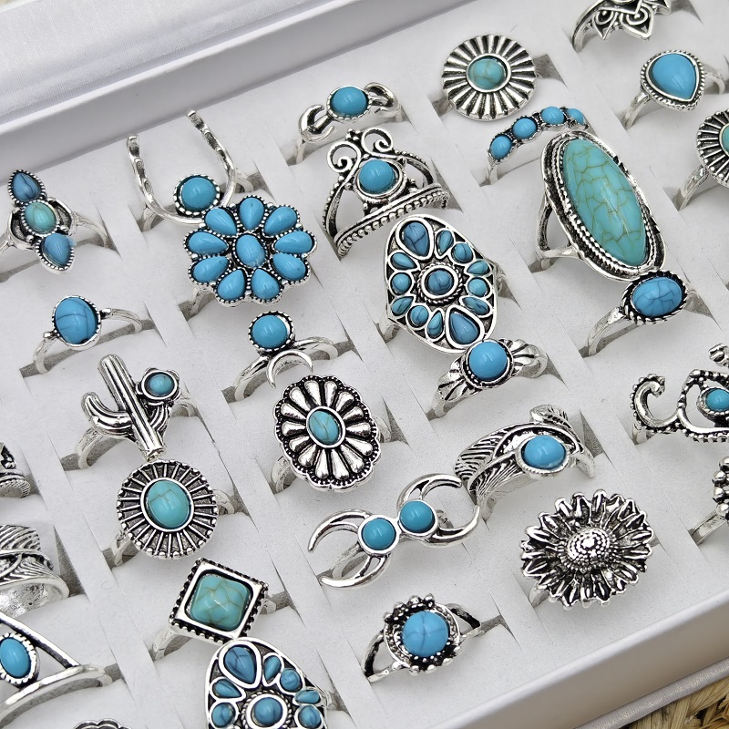 conjunto de anillos con flores estilo bohemio vintage para mujeres,   de 10 piezas - joyería   de plata   de   para regalo de   al por mayor