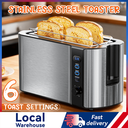 heymyth 4 toaster 1500w long slot electric toaster extra wide slots for toasting bread and 6 levels cancel and functions stainless steel and black end