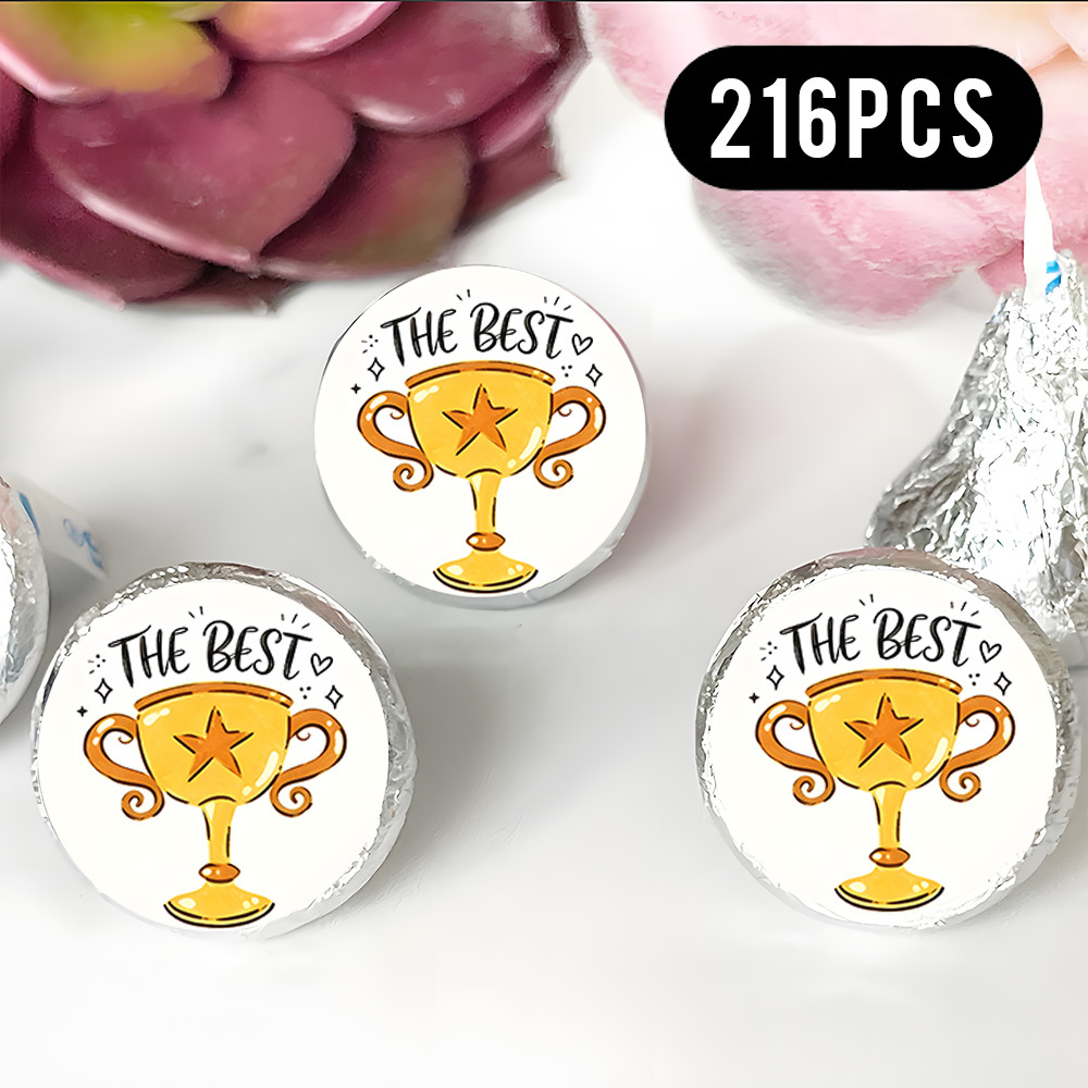 TEMU 216pcs Praise Round Stickers, Printed With Star Embossed Trophy, Tiny Sparkle And Heart Outline , Hand-drawn Marker , Suitable For Gift Boxes,
