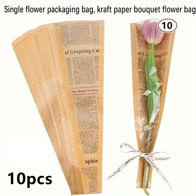 TEMU 10 Vintage Paper Bouquet Bags - Thickened Floral Gift Bags With Clear Window For | Single Rose Wrapping, Floral Arrangement Materials, Handmade
