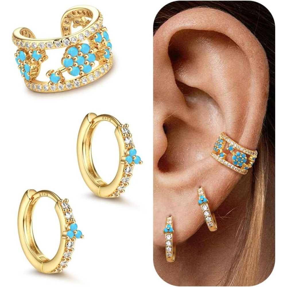 Image of 3pcs Ear Cuff Hoop Earrings For Women Huggie Earrings 925 Sterling Silver Post Hypoallergenic Dainty Earring Sets Fashion Accessories Jewelry