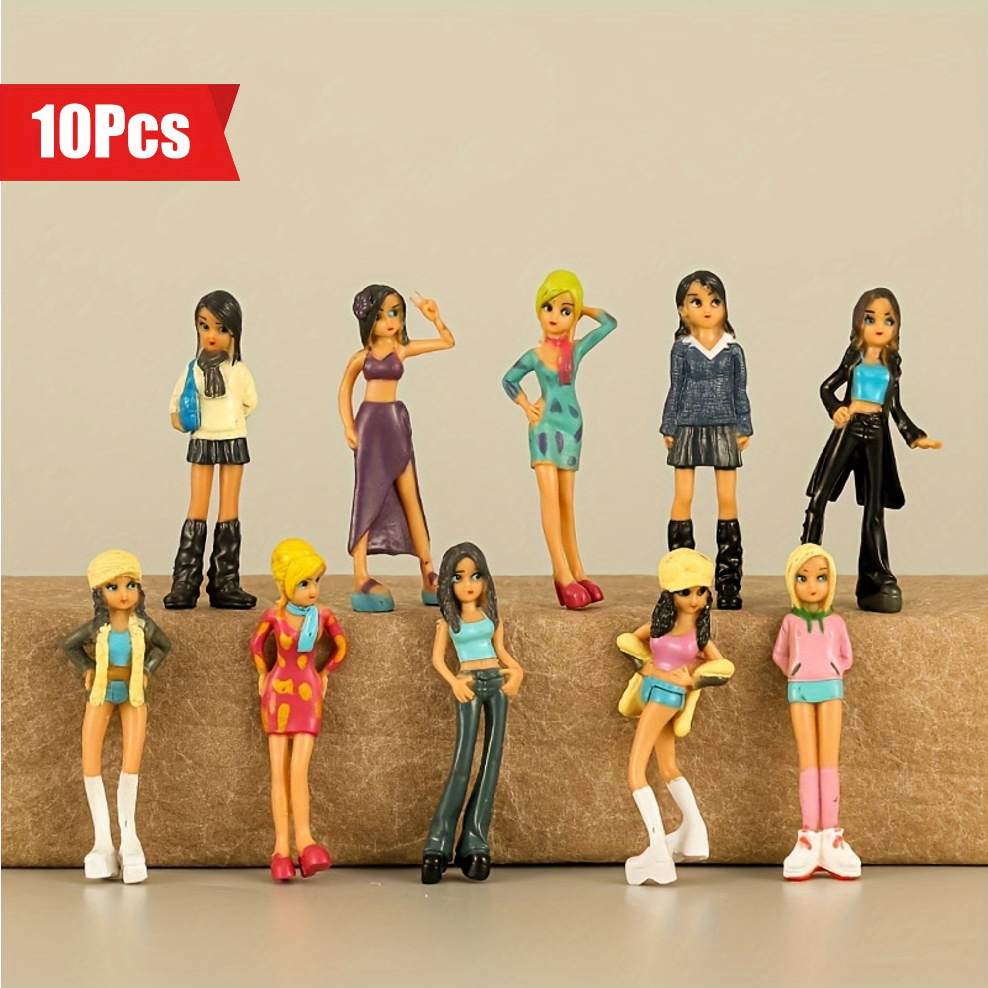 

10pcs Miniature Fashion Doll Figures Set, Mixed Style Resin & Pvc Collectibles, Home Kitchen Decoration, Cake Topper Scene Accessories, Mardi Gras Ornaments - Use Without Electricity