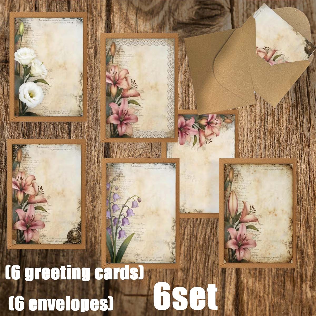 TEMU 6-set/12-set Lily, Rose, Of The Valley Greeting Cards + Envelope Set | Blank Inner Pages | Suitable For Holidays, Parties, And Event Invitations