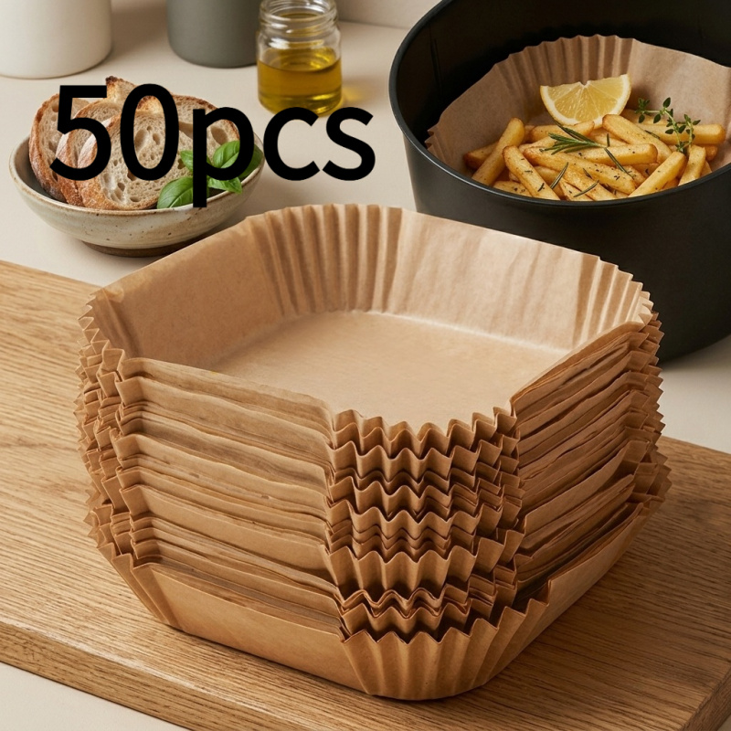 TEMU 50pcs Baking Paper - Universal Air Fryer Liners Suitable For Ovens And Microwaves - Coating-free Heat-resistant Baking Paper, Kitchen