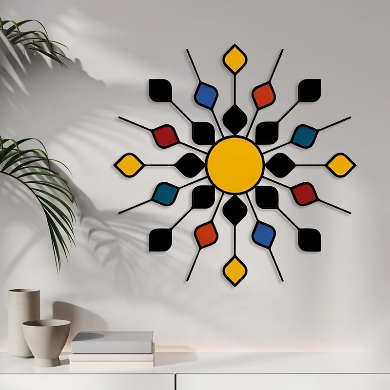 TEMU [2d Flat] 1pc, Vibrant Acrylic Wall Art Sculpture, Artistic Geometric Wall Decor, Unique Modern Sun Ray Home Accent, Acrylic Mural Suitable For