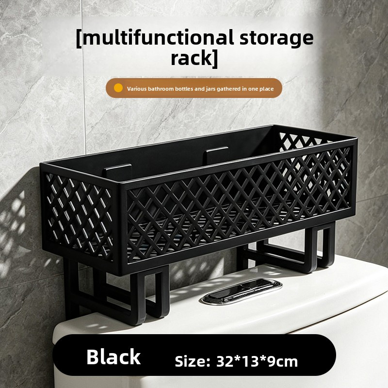 TEMU 2-in-1 Bathroom Storage Rack, Wall-mounted And Over-toilet Dual-use No-drill Storage Basket, Bathroom Toiletry Organizer, Large Capacity Hollow