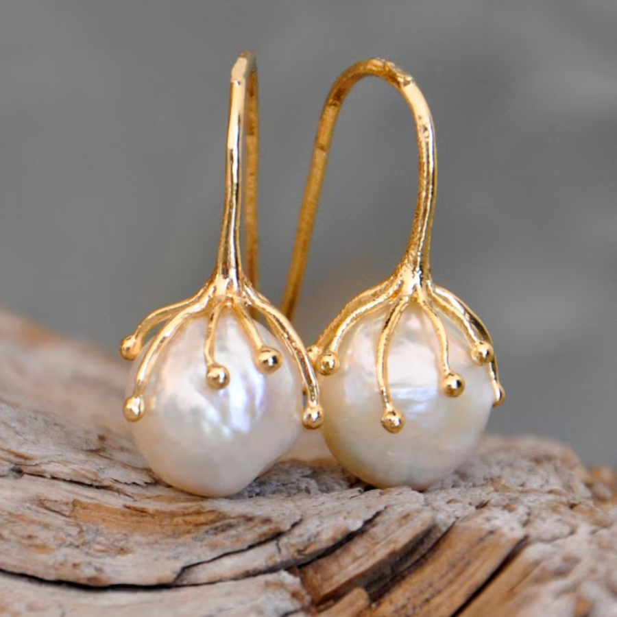 Elegant Easy Imitation Pearl Floral Design Copper Ladies' Earrings | 14K Golden Plated, Versatile for Daily and Party Occasions