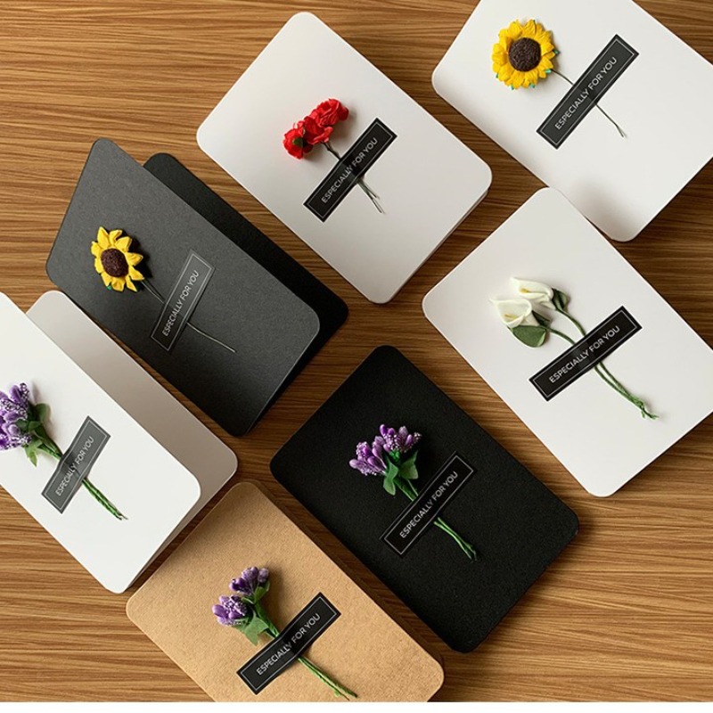 Image of 12pcs/6pcs Folding Card Eternal Flower Small Flower Bundle Postcard, Suitable For Graduation, Wedding, Valentine's Day, Teacher's Day, Thank You Card, Graduation Season, Card, , Random Style