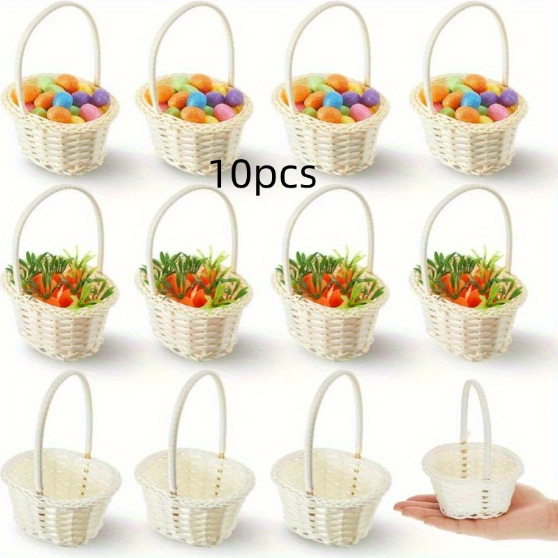 10pcs Mini Easter Baskets With Handles - Colorful Eggs And Green Decor, Suitable For Crafts And Spring Celebrations, , Bohemian Style, Shelf Baskets