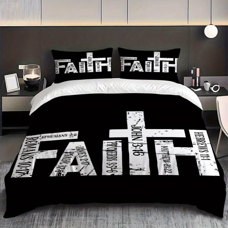 TEMU 2/3pcs Bible Verse Cross Faith Graphic Print Duvet Cover Set, Includes Duvet Cover And Pillowcases - Perfect For Bedroom, Bedding, Decor |