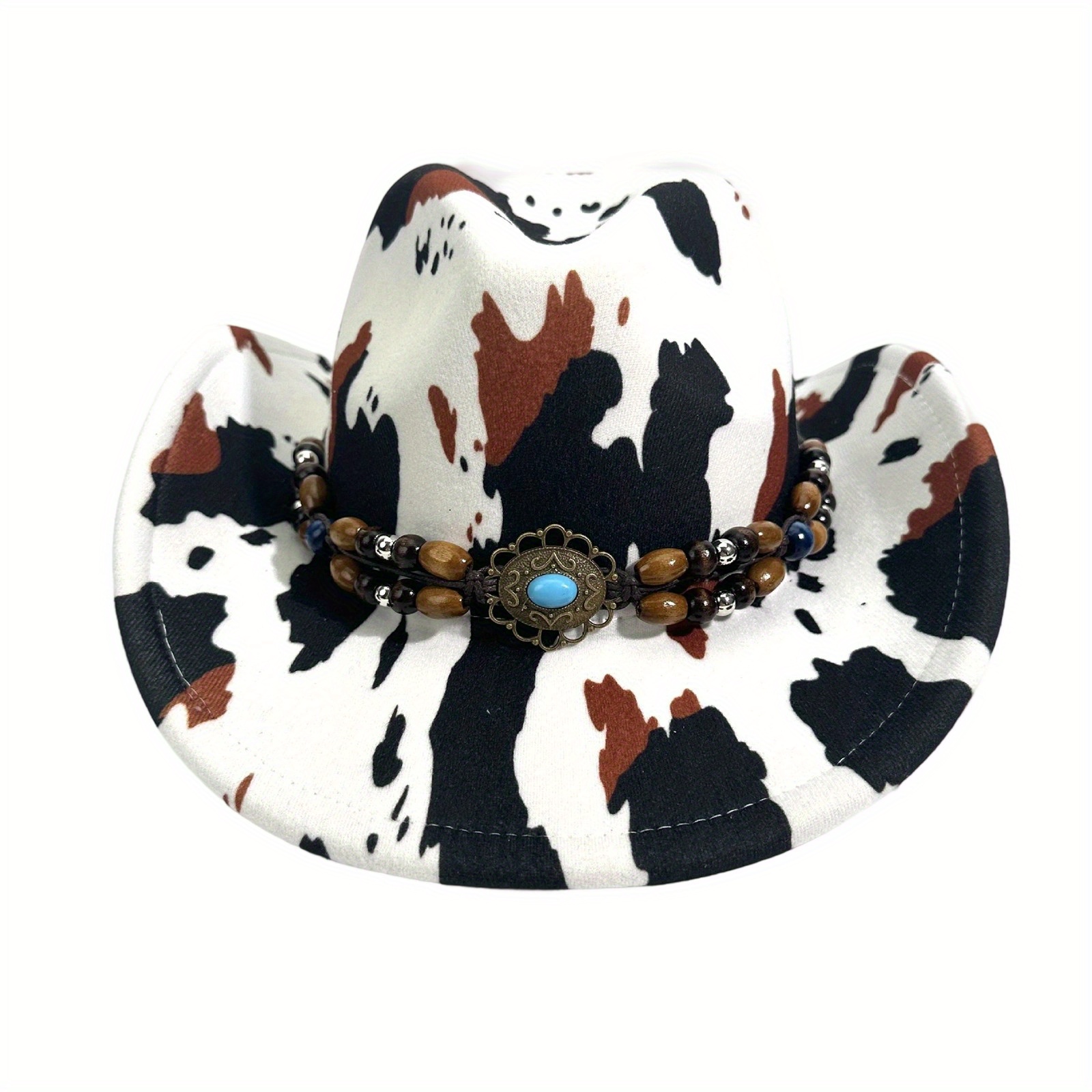 Women\'s Cow Print Cowboy Hat Felt Wide Brim Western Sun Festival Accessory Cow Print Cowboy Hat – Ruby Clay Company main image 4