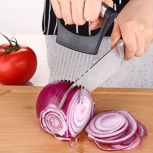 2pcs onion slicer stainless steel onion cutter and tomato slicer onion holder for slicing fruit lemon carrots avocados meat food slicing assistant
